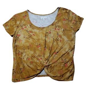Mudd  soft Front knot Top, gold floral